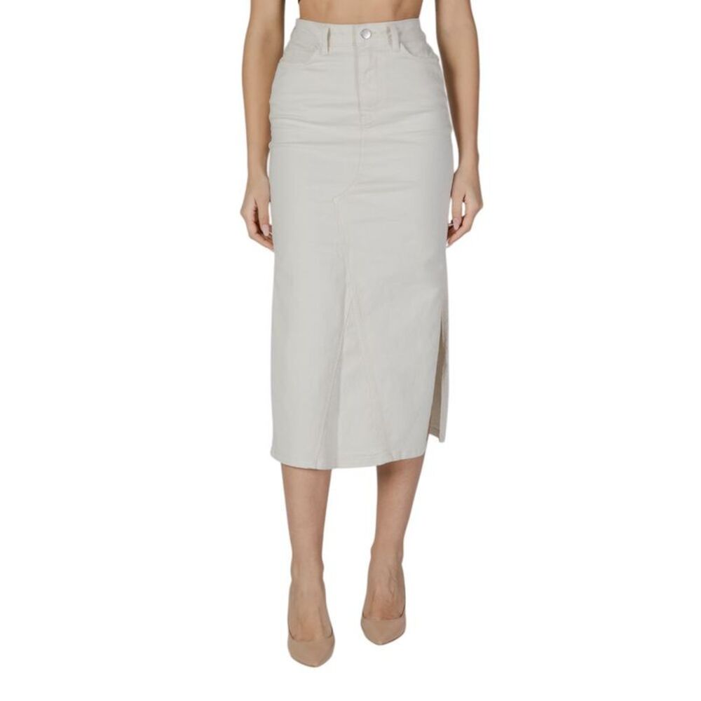 Vila Clothes Cream Cotton Long Women's Skirt